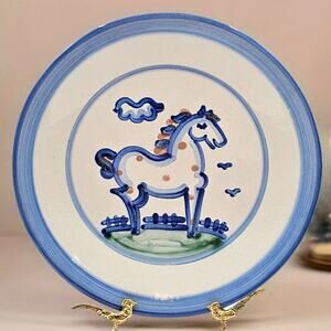 MA Hadley Horse Plate 11in Signed Folk Art Pottery